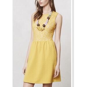 Maeve Anthropologie Vera Lace Yellow Mustard Fall A Line Dress - Women's Small